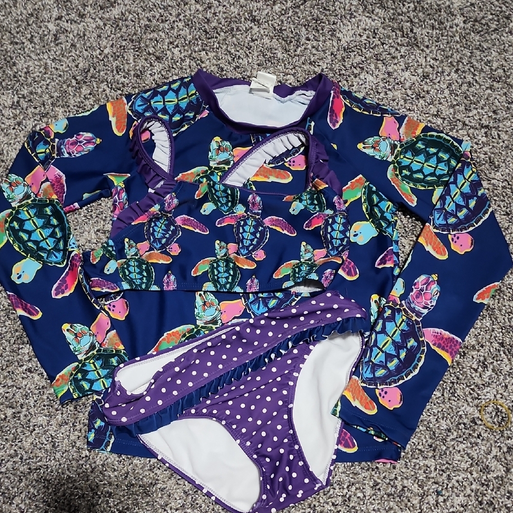 Kids Swim Set with Turtle Print - Blue and Purple